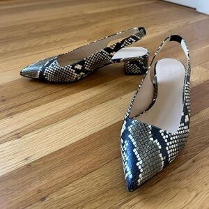 Everlane Black and Cream Snakeskin Heels